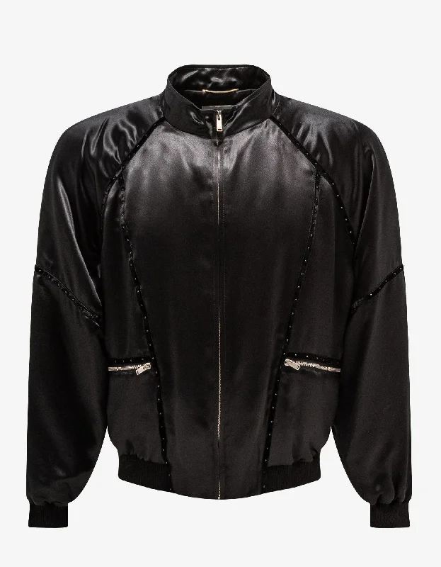 Saint Laurent Black Silk Satin 80s Teddy Jacket