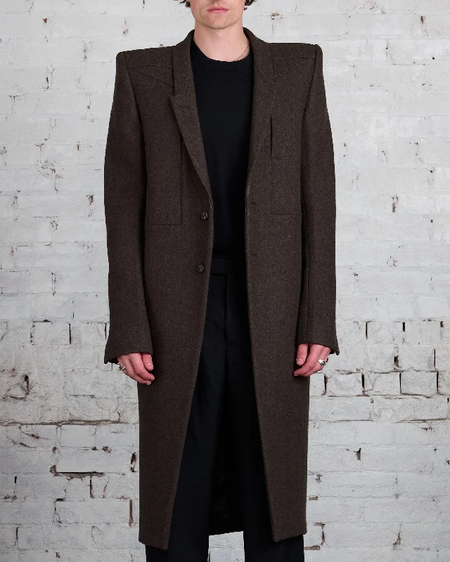 Rick Owens Fogpocket Neue Coat Loden Felt Wool Brown