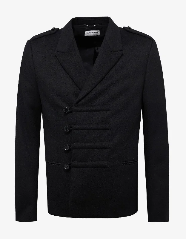 Saint Laurent Black Military Double-Breasted Wool Jacket