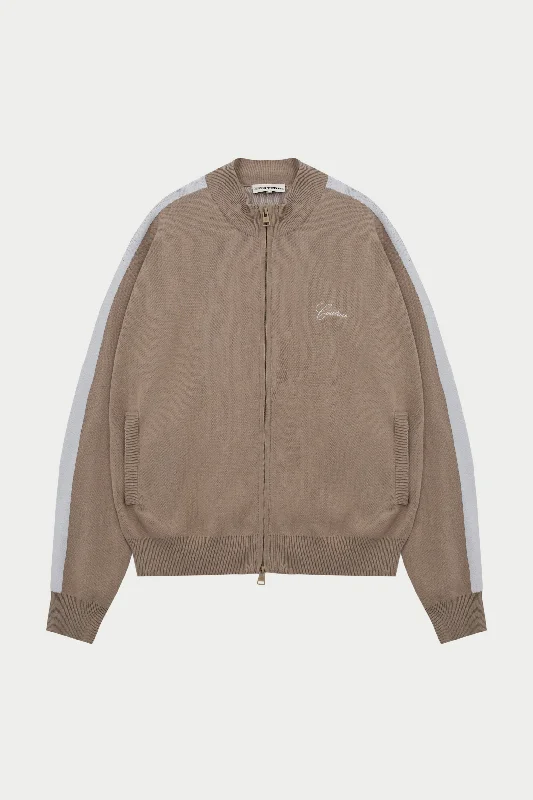 SIDE STRIPE KNITTED TRACK JACKET - BEIGE