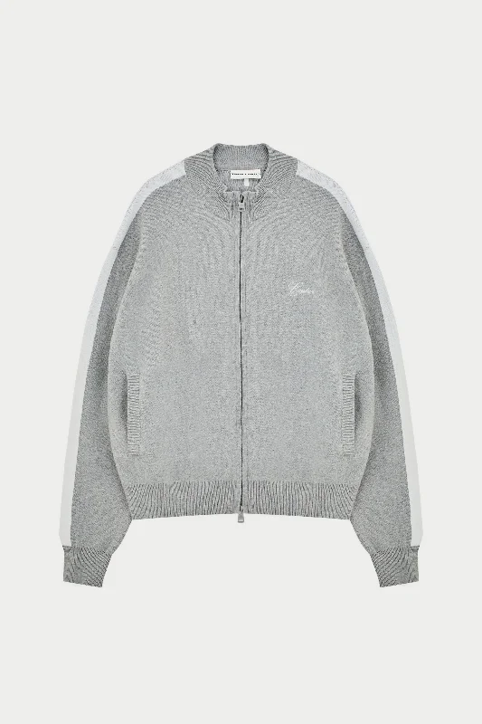 SIDE STRIPE KNITTED TRACK JACKET - GREY MARL