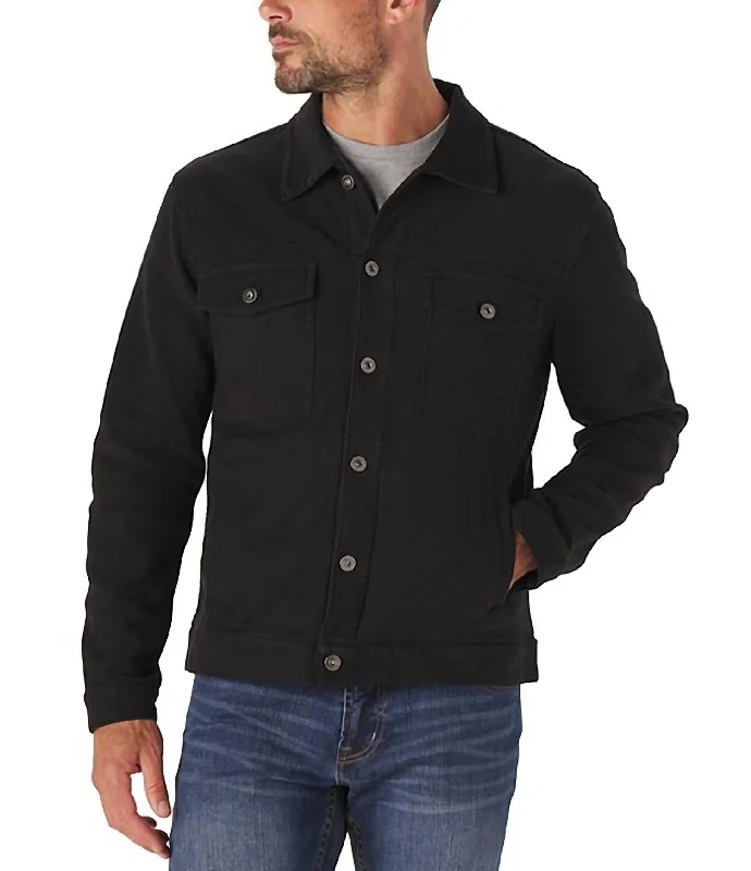 Tailored Terry Trucker Jacket In Black