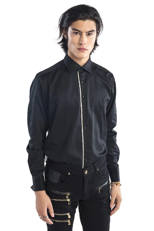 Piped Lurex Detailed Tuxedo Shirt - Black White