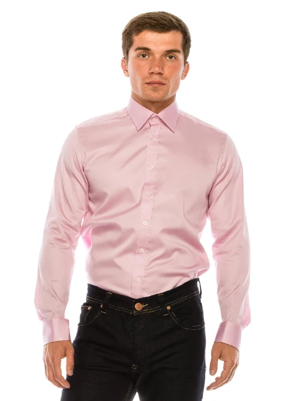 Pure Cotton Classic Collar Sateen Dress Shirt - Pink