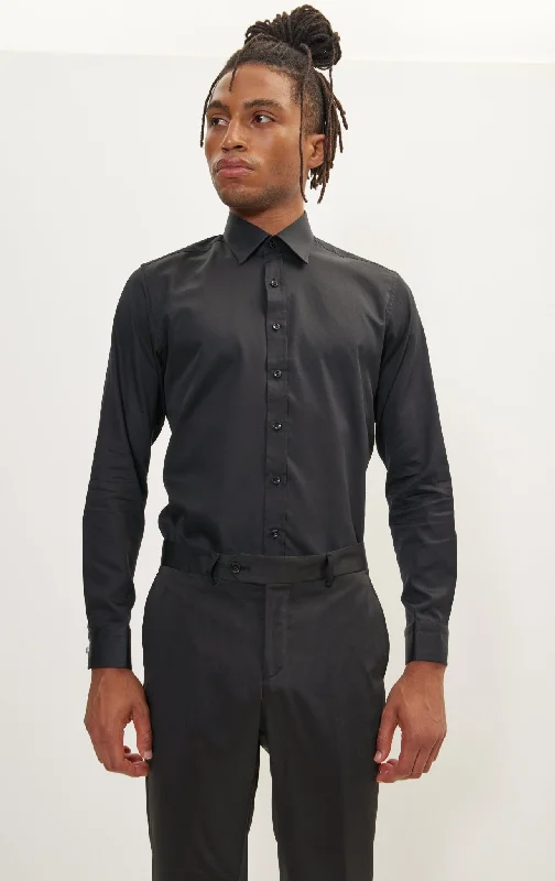 Pure Cotton Classic Collar Sateen Dress Shirt - Black