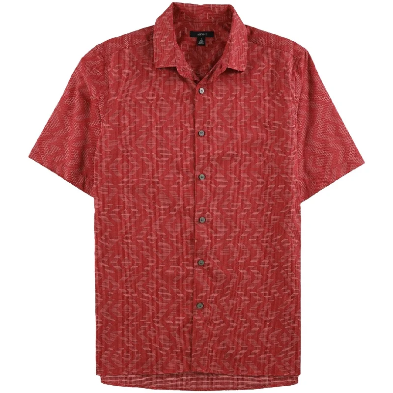 Alfani Mens Jacquard Button Up Shirt, Red, Small