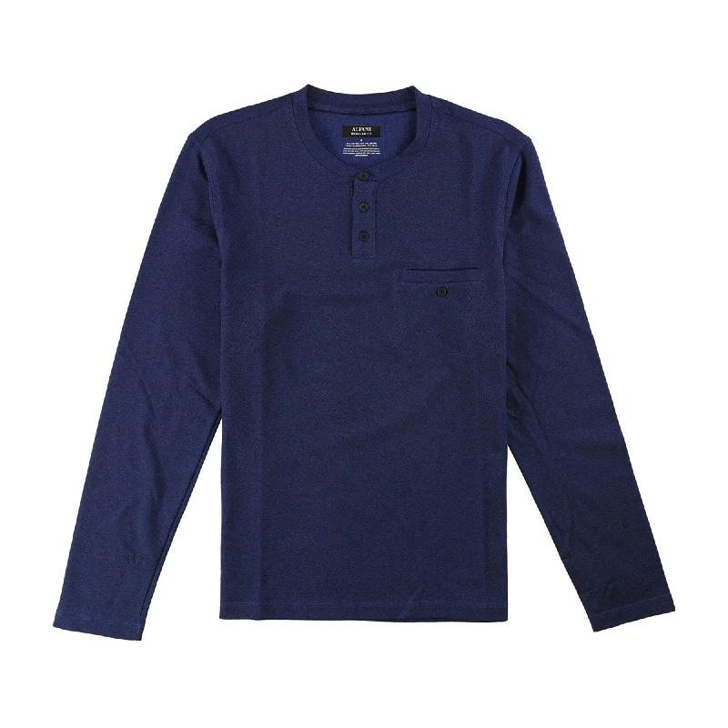 Alfani Mens Pique LS Henley Shirt, Blue, Small