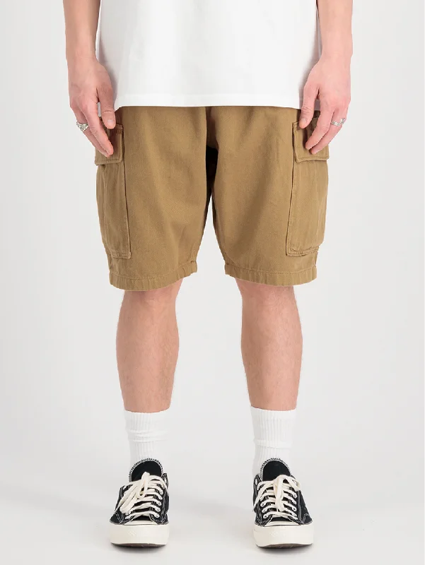 Shorts Cargo con Pince in Twill di Cotone Khaki