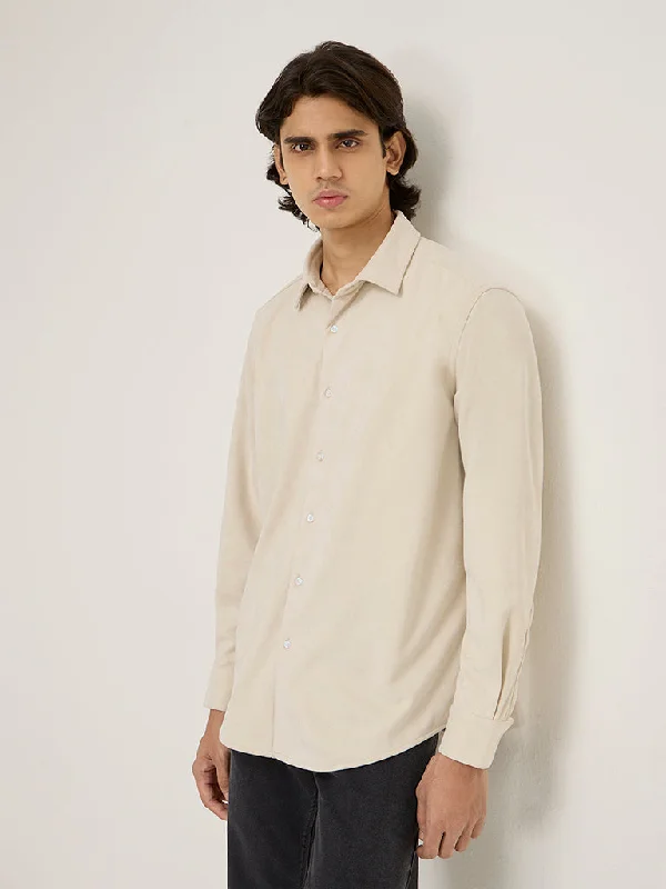 Ascot Beige Faux-Suede Relaxed-Fit Shirt