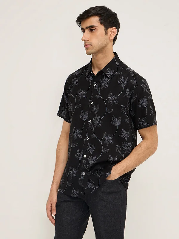 Ascot Black Foliage Printed Relaxed-Fit Shirt