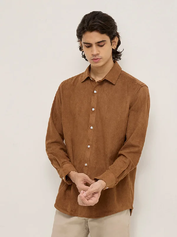 Ascot Tan Faux-Suede Relaxed-Fit Shirt