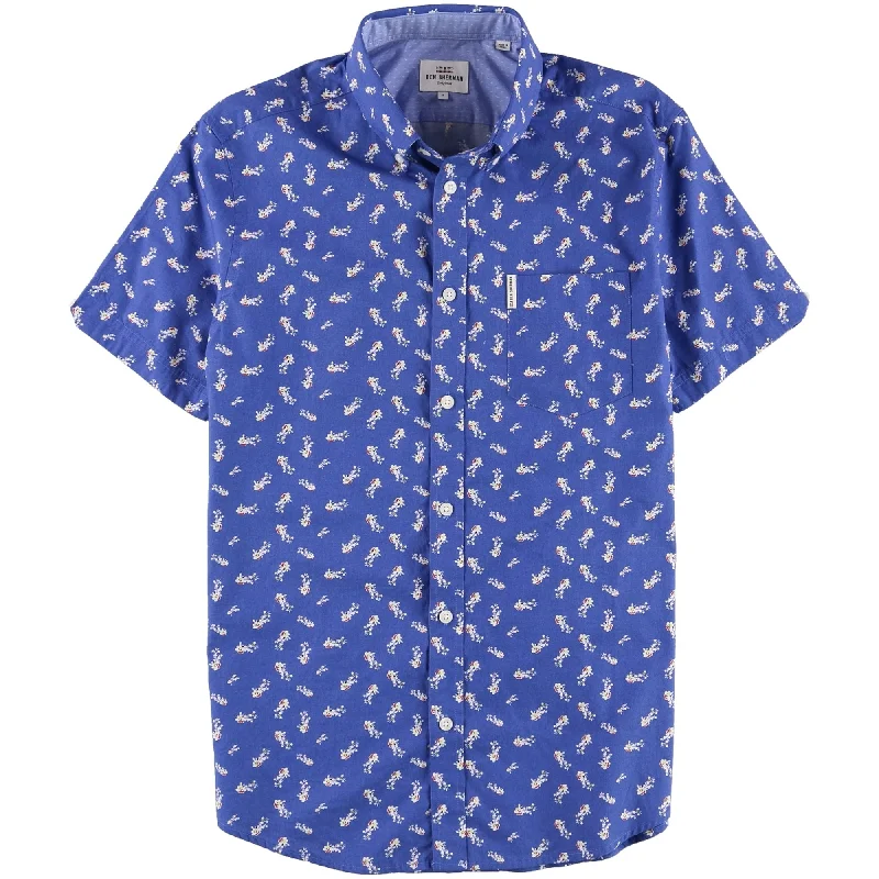 Ben Sherman Mens Floral Pocket Button Up Shirt, Blue, Small