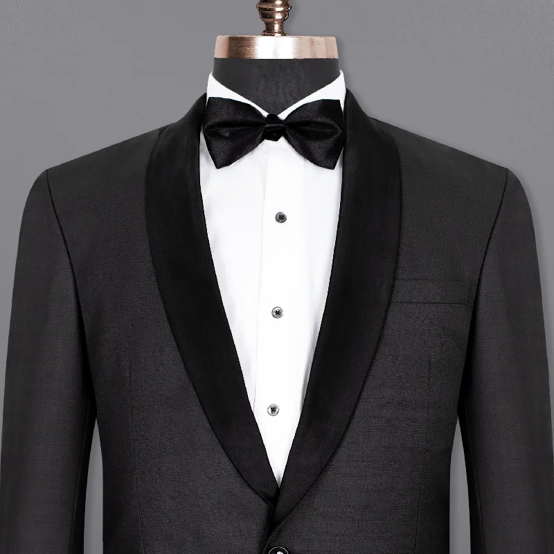 Black Russian Subtle Textured Wool rich Tuxedo Blazer