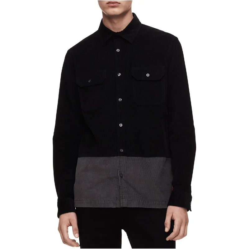 Calvin Klein Mens Colorblocked Corduroy Button Up Shirt, Black, Small