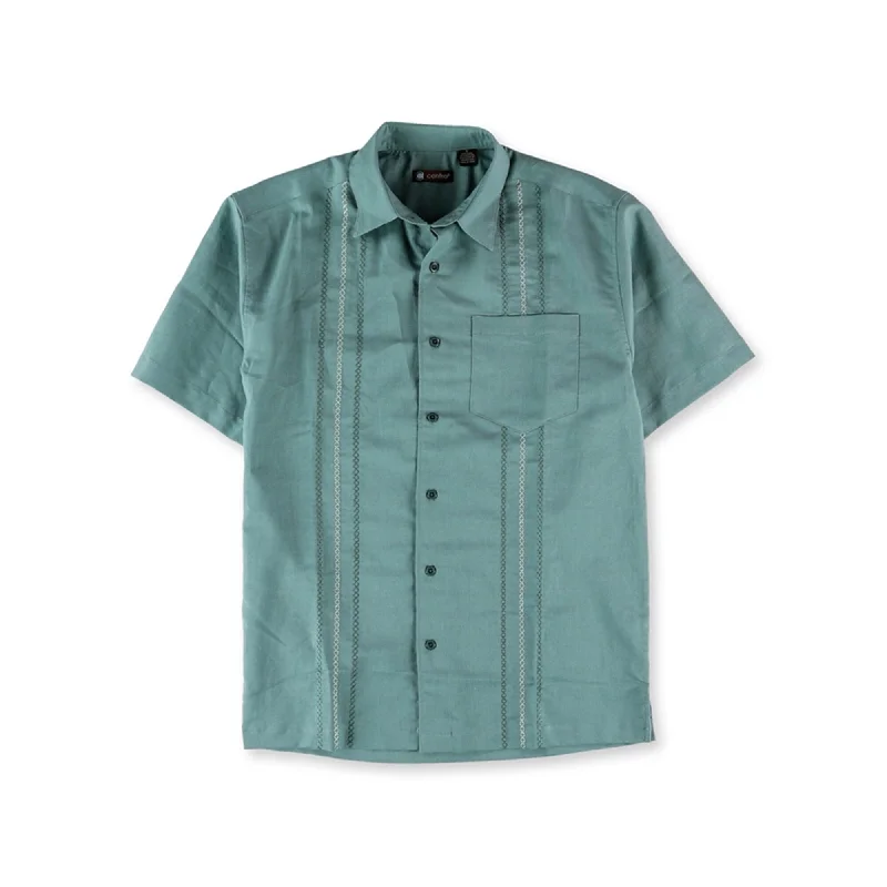 Centro Mens Embroidered Pocket Button Up Shirt, Green, Small