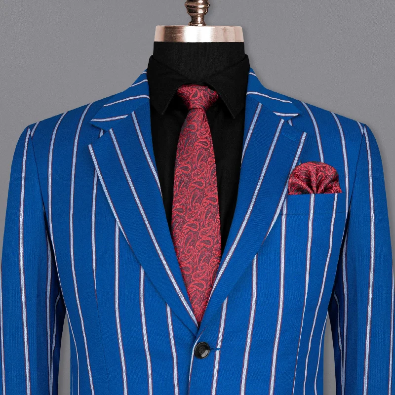 Cerulean Blue Striped Woolrich Blazer