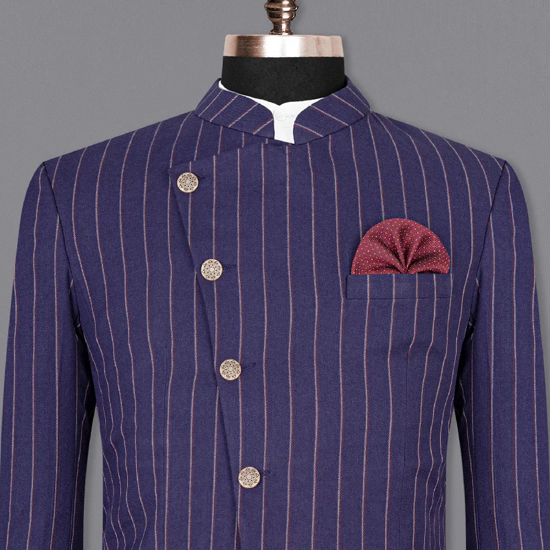 Cherry Pie Striped Cross Placket Bandhgala Blazer