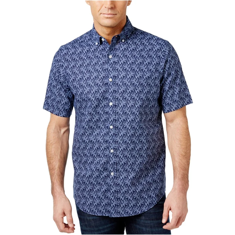 Club Room Mens Coral-Print Button Up Shirt, Blue, Small