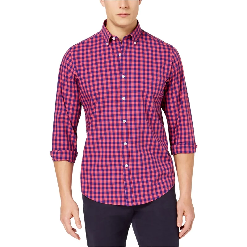 Club Room Mens Gingham Button Up Shirt, Blue, Small