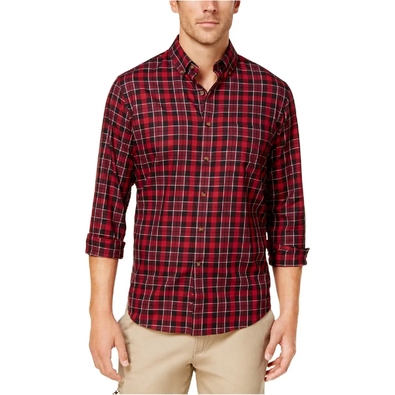 Club Room Mens Plaid Button Up Shirt, Red, Small