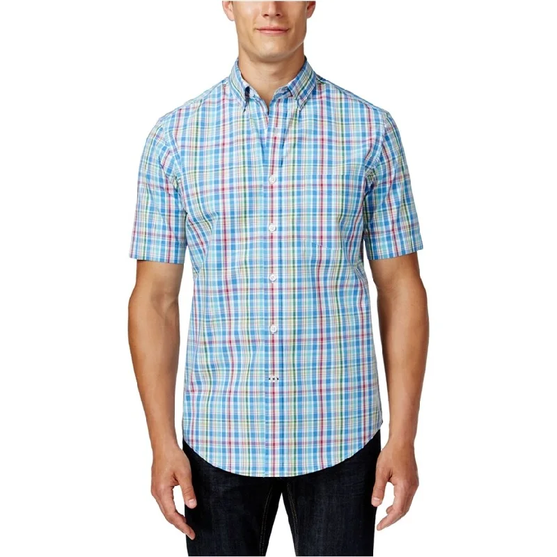 Club Room Mens Plaid SS Button Up Shirt, Blue, Small