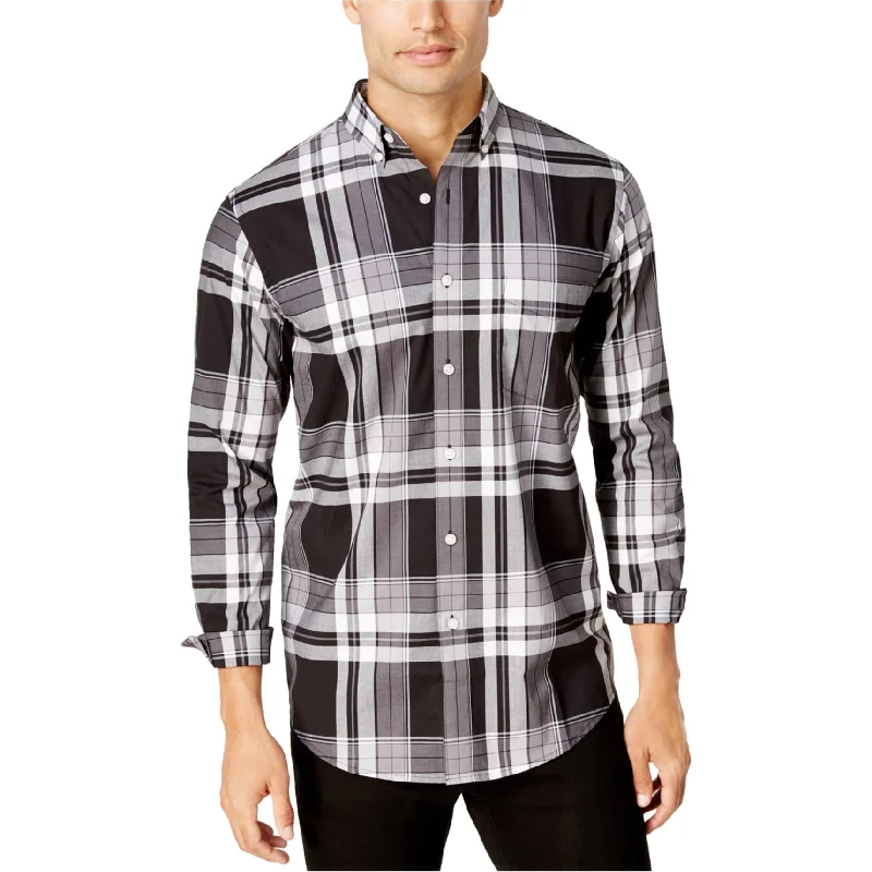 Club Room Mens Stretch Plaid Button Up Shirt