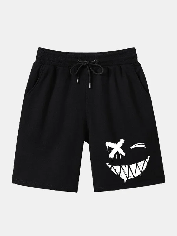 Dissolved Smiley Face Print Man Mid Length Shorts