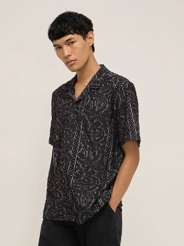 ETA Black Embroidered Relaxed-Fit Shirt