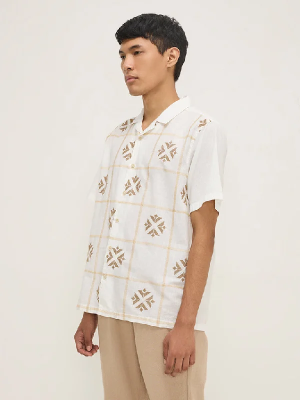 ETA Off-White Embroidered Relaxed-Fit Cotton Blend Shirt