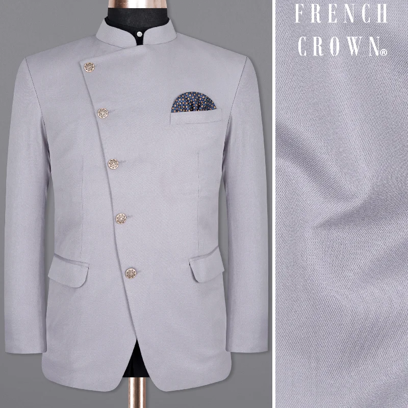 French Gray Cross Placket Bandhgala Wool rich Blazer