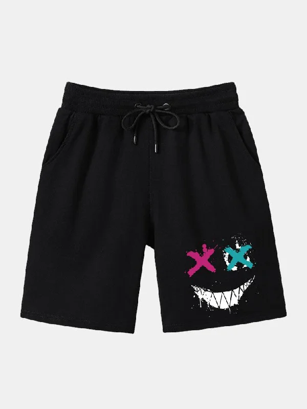 Graffiti Smiley Face Print Man Mid Length Shorts