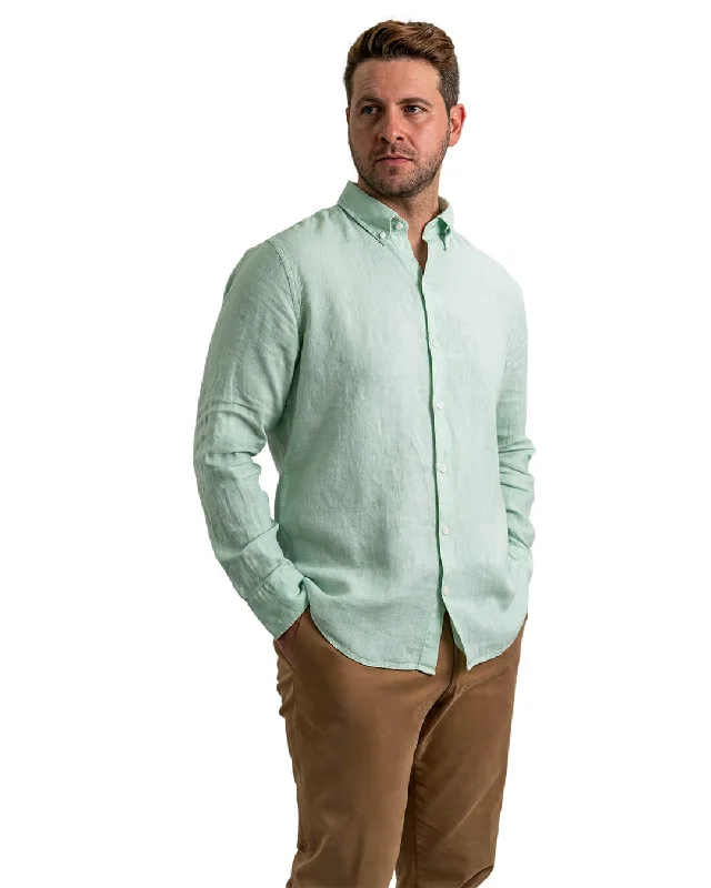 Green Linen Button-Down Shirt