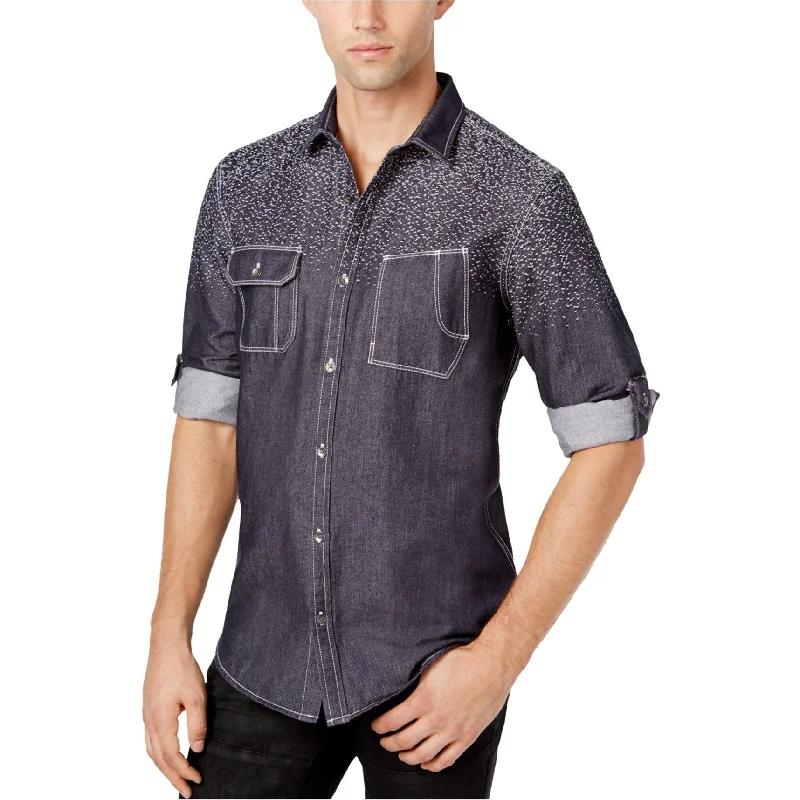 I-N-C Mens Chambray Button Up Shirt, Blue, Small