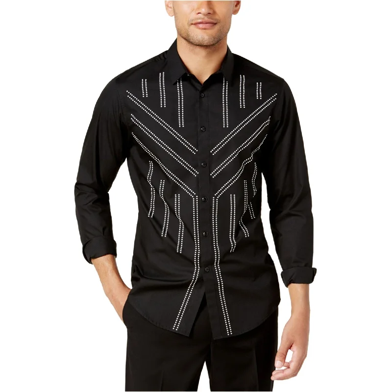 I-N-C Mens Contrast Button Up Shirt, Black, Small