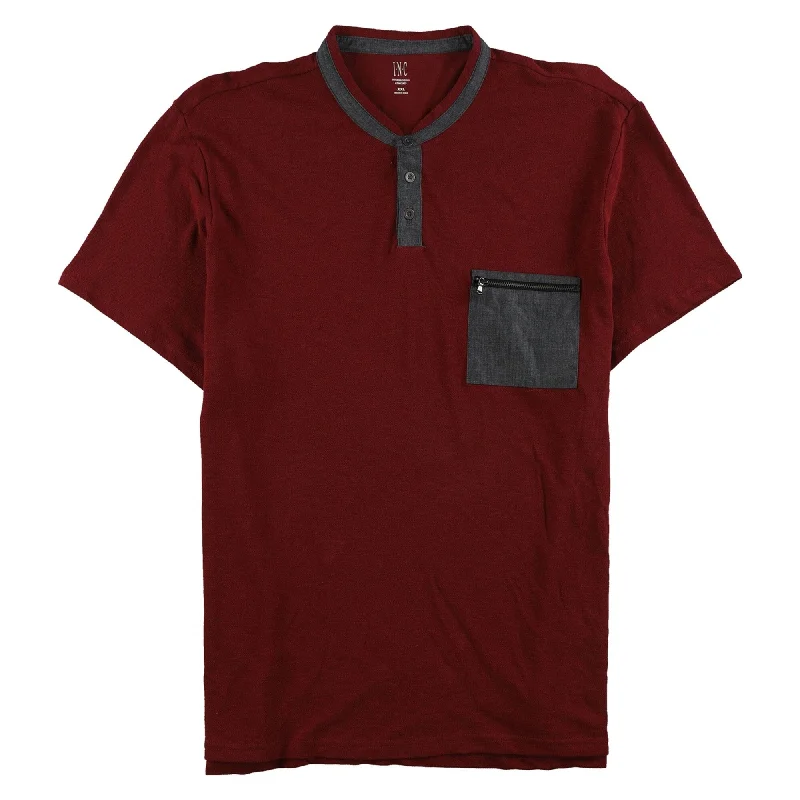 I-N-C Mens Contrast Pocket Henley Shirt