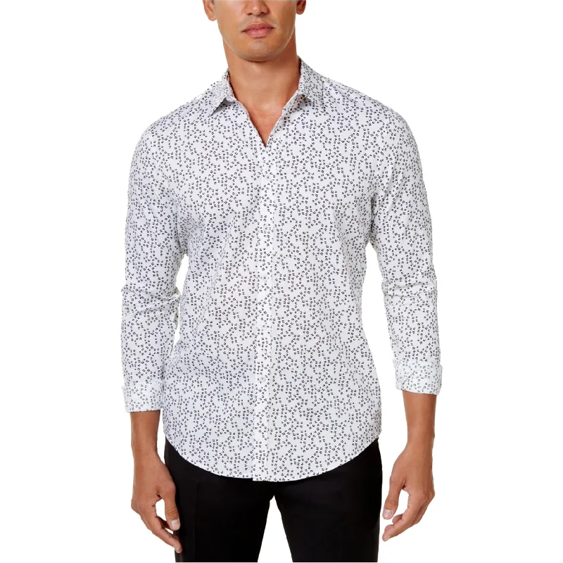 I-N-C Mens Ditsy-Print Button Up Shirt, White, XX-Large