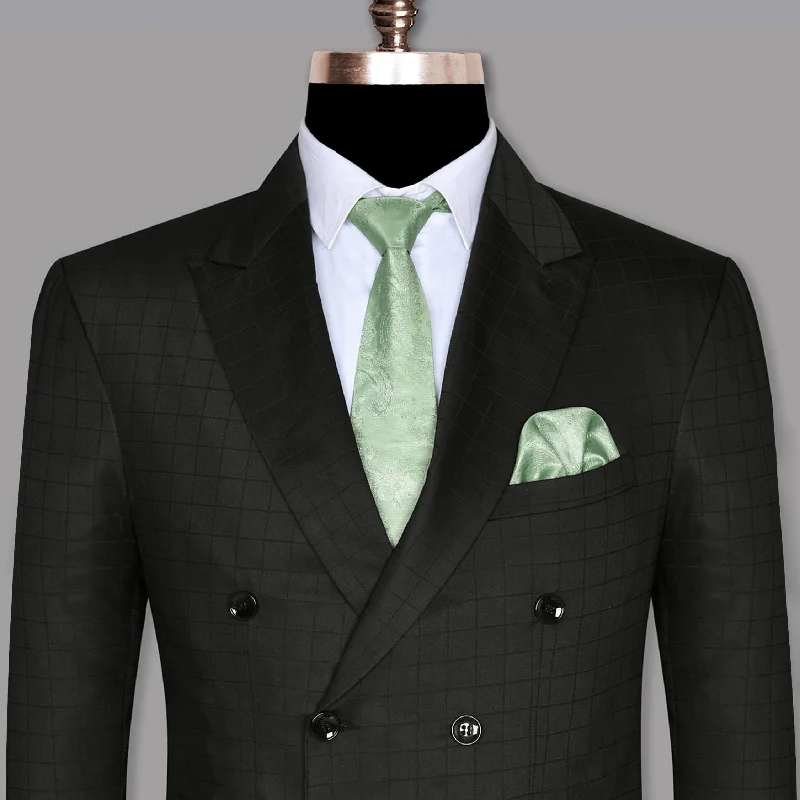 Jade Black tonal windowpane Wool Double Breasted Blazer