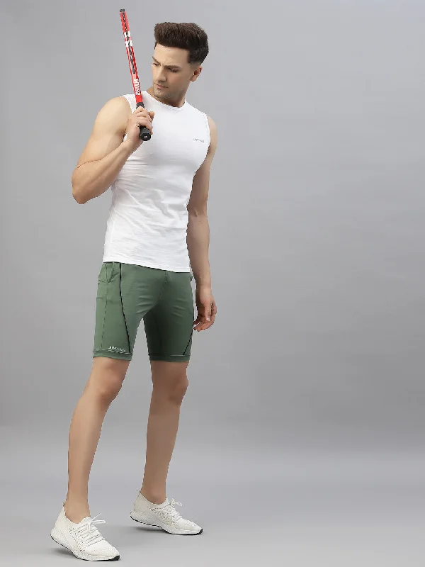 JUMP USA Men Duck Green Rapid Dry-Fit Solid Training Short Tights