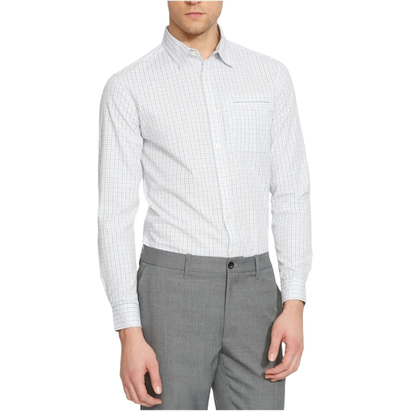 Kenneth Cole Mens Check Button Up Shirt, White, X-Large