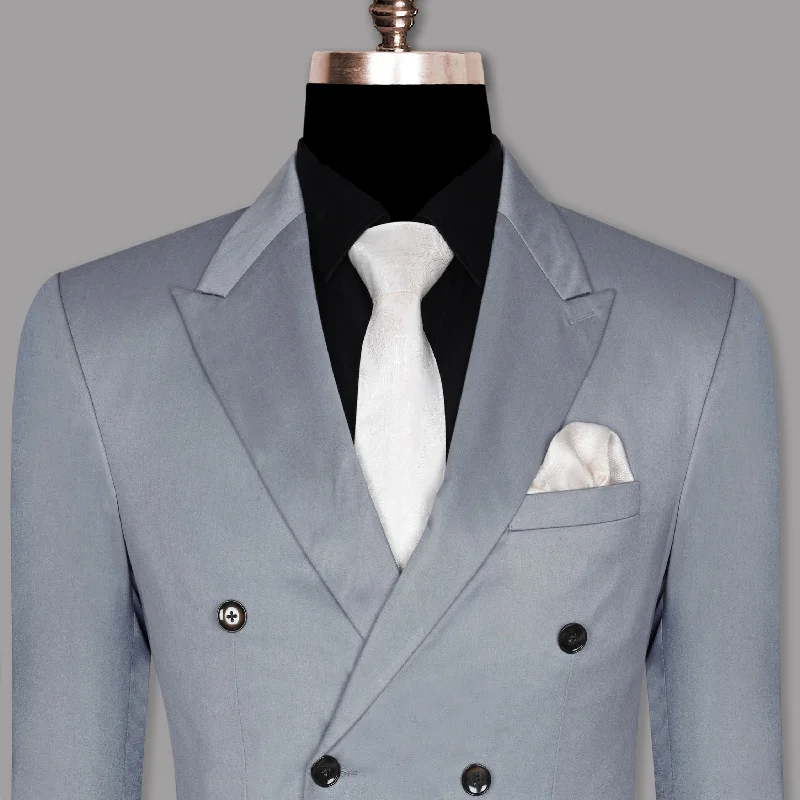 Light Grey Wool Blend Double Breasted Blazer