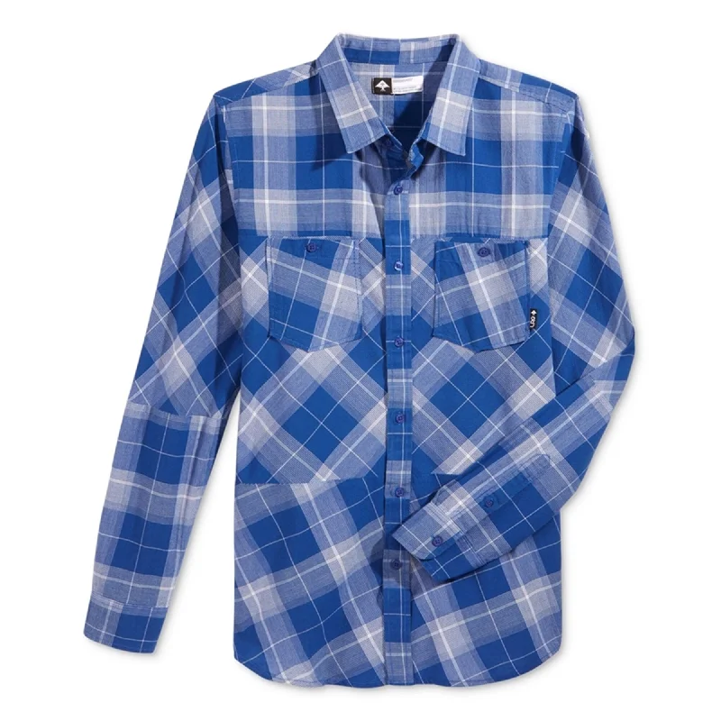 LRG Mens Galcher Woven Button Up Shirt, Blue, Small