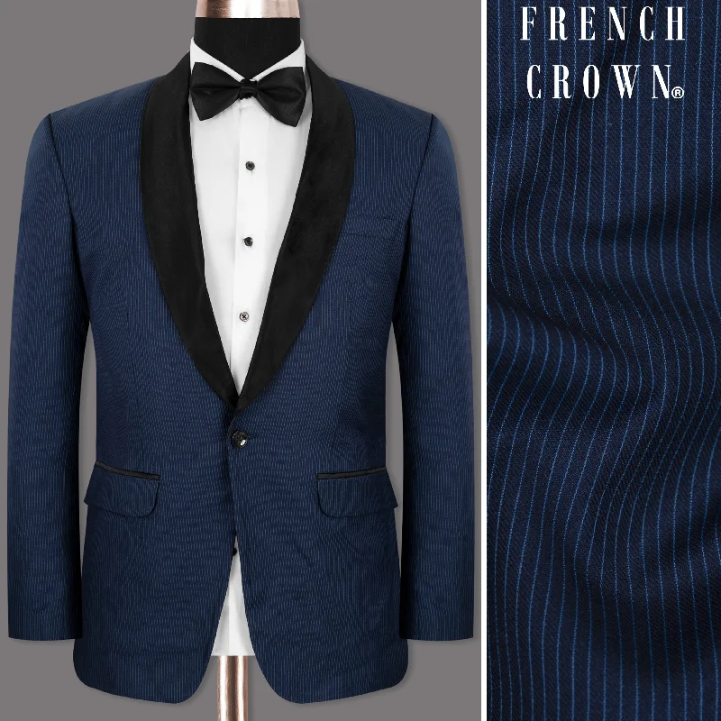 Midnight and Chambray blue Striped Woolrich Tuxedo Blazer