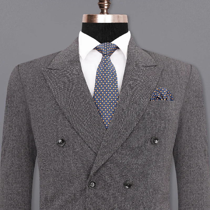 Mobster Grey Double-Breasted Premium Cotton Blazer