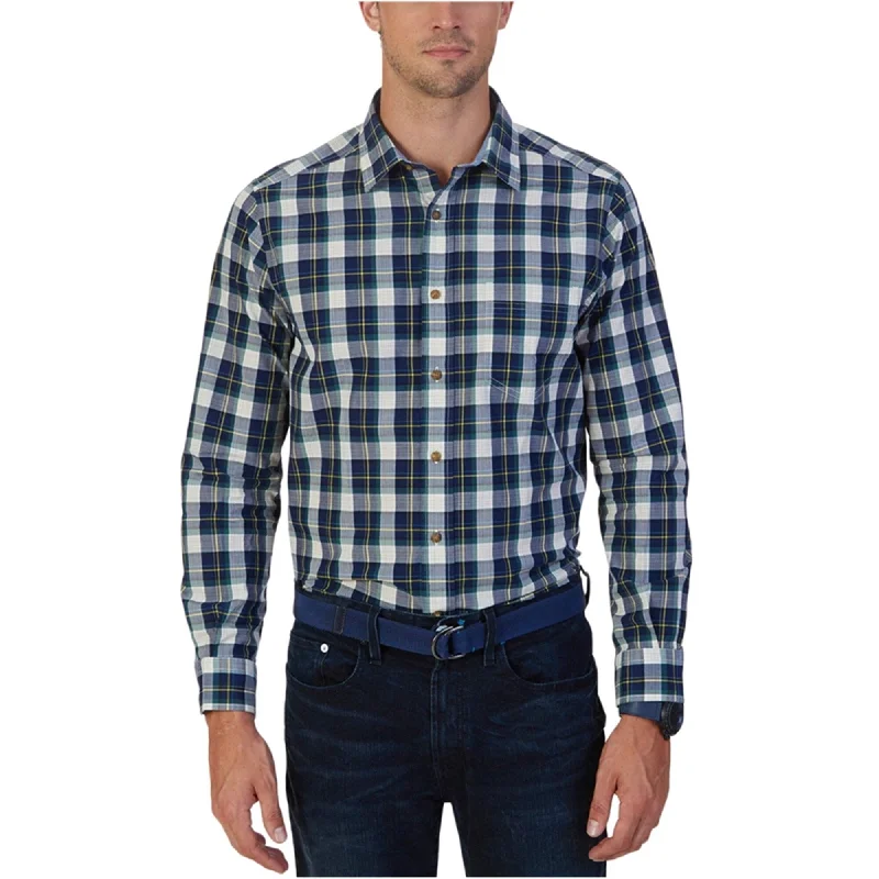 Nautica Mens Chesapeake Plaid Button Up Shirt, Blue, Small