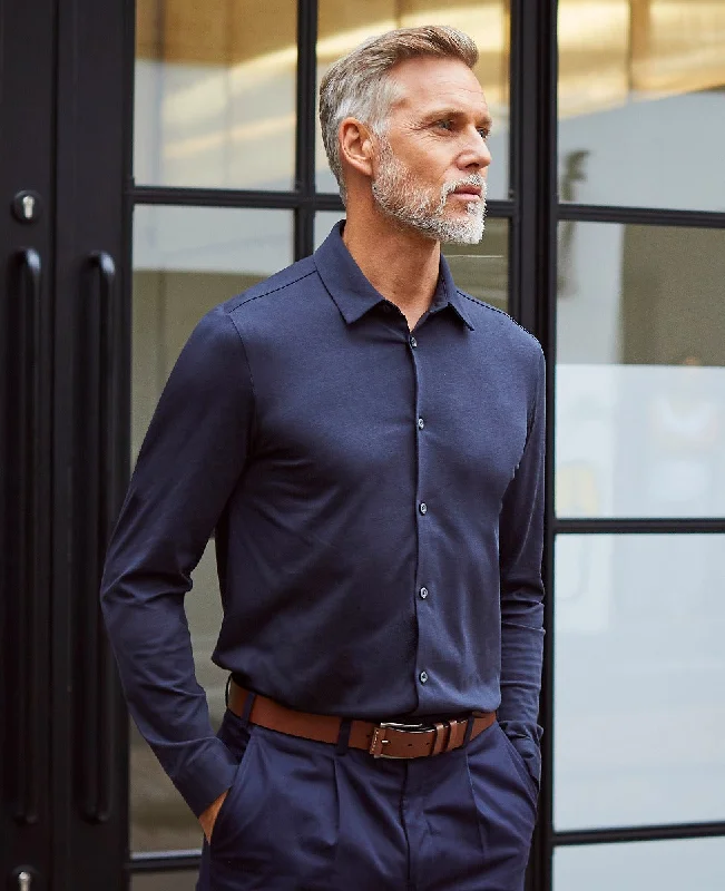 Navy Cotton Jersey Slim Fit Shirt