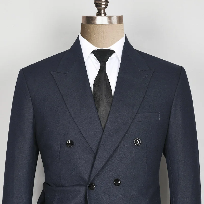 Navy Double-Breasted Linen Performance Blazer