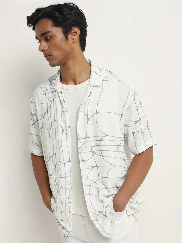 Nuon Off-White Abstract Relaxed-Fit Blended Linen Shirt