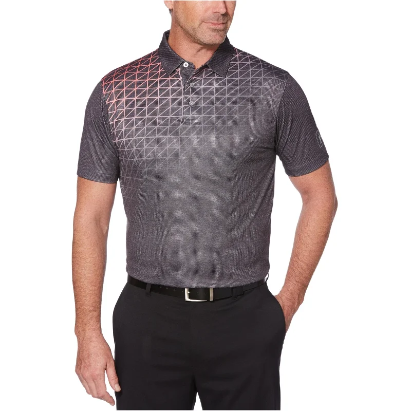 PGA Tour Mens Gradient Tech Rugby Polo Shirt, Grey, Small