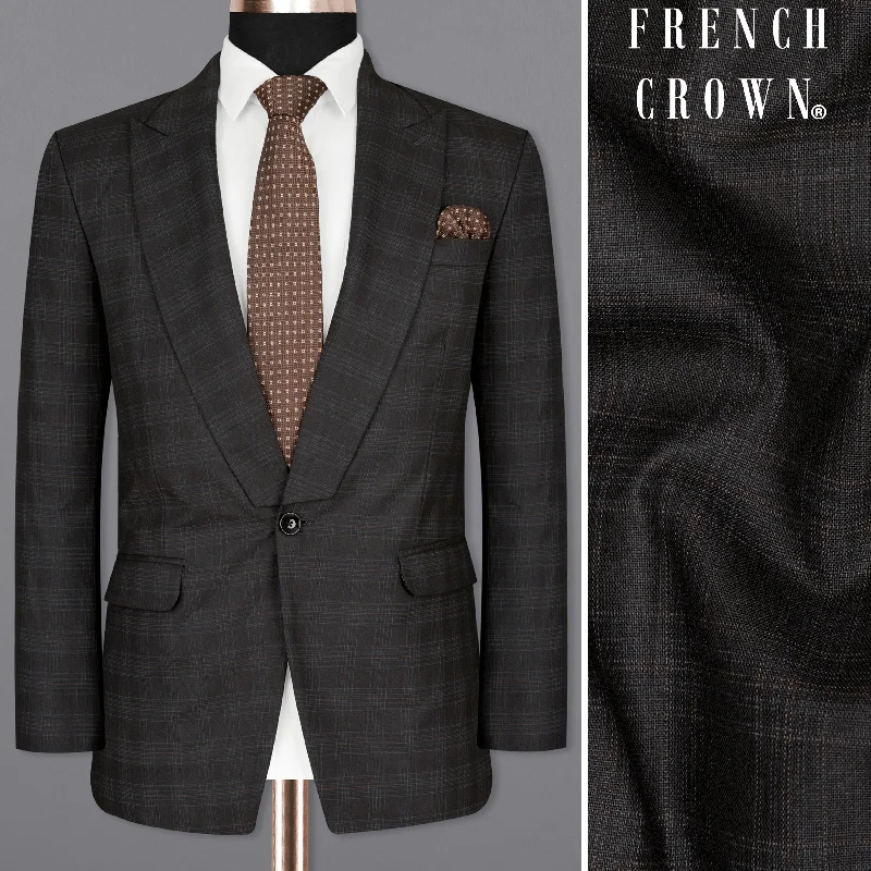 Piano Black Plaid Designer Lapel Wool Rich Blazer