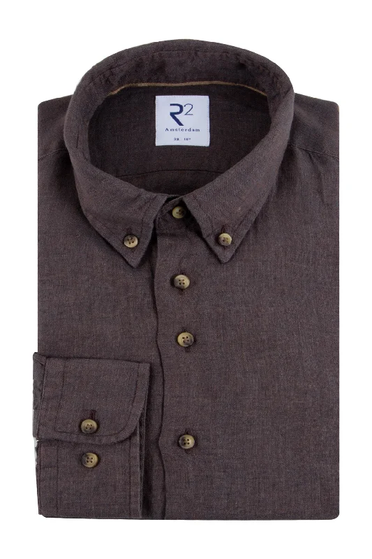 R2 Amsterdam Linen Fit Shirt Dark Brown